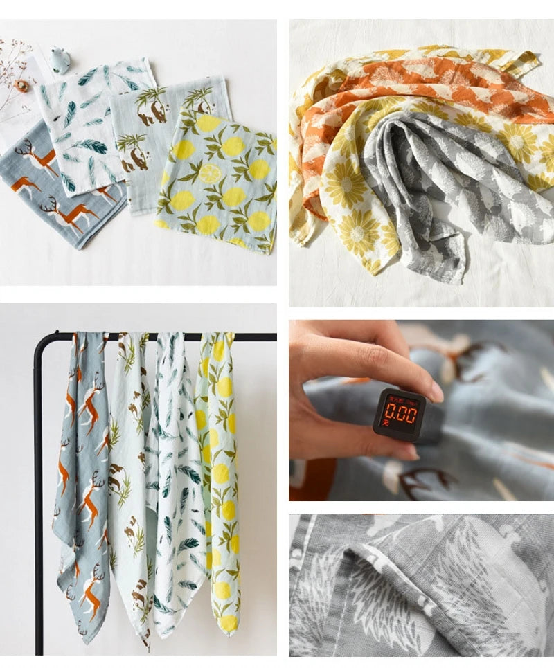 Organic Cotton/Bamboo Cotton Muslin Swaddles Wrap Burpy Towel Scarf Bibs Muslin Baby Blankets Newborn Diaper Pielucha 60*60cm