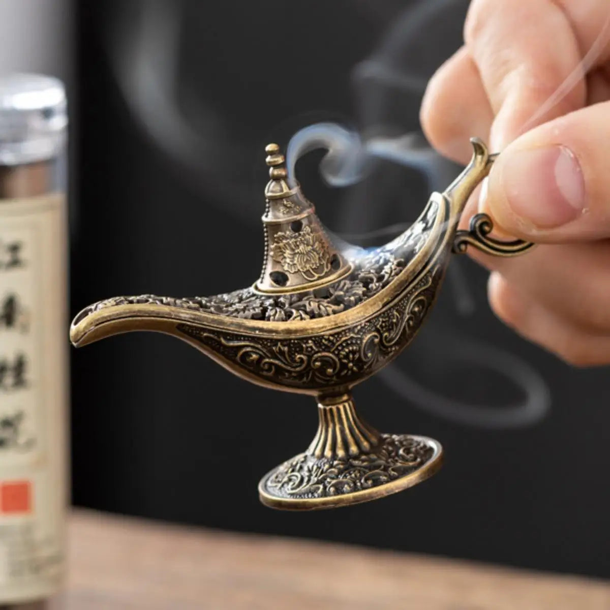 Vintage Arabian Night Inspired Metal Incense Lamp with Ornate Filigree&Lucky Cloud Motifs Home Aromatherapy&Spiritual Ambiance