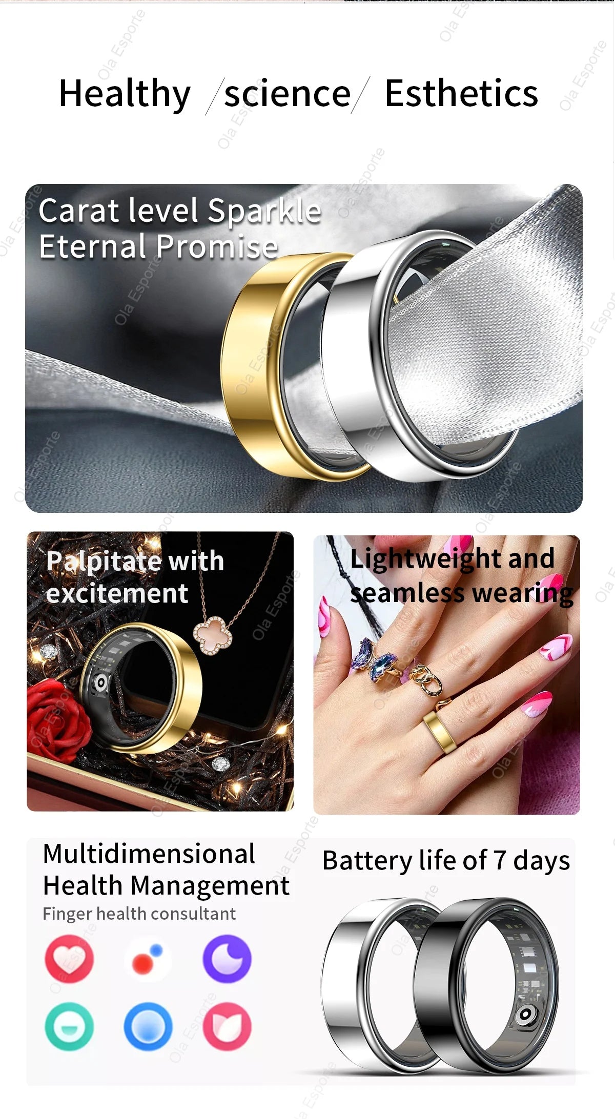 Smart Ring Newest Intelligent Wearable Device For Men Women Bluetooth Heart Rate Sleep Health Monitor Waterproof for IOS Android