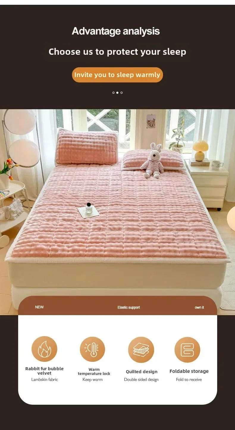 Winter Warm Plush Mattress Toppers Super Soft Single Double Foldable Milk Velvet Thicken Fitted Bed Sheet Bed Cover Tatami Mat