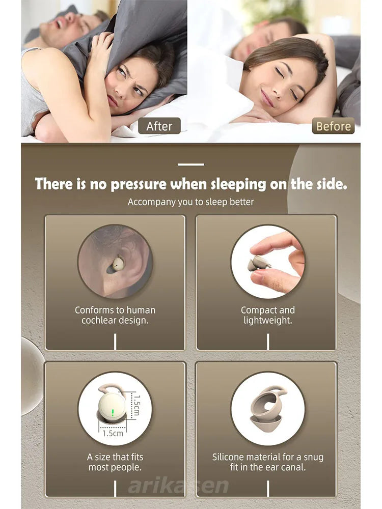 Sleep Earbuds in-Ear Earphones for Sleeping with 3 Sizes Ultra-Light Soft Silicone Noise Isolating Headphone Perfect for Sleep