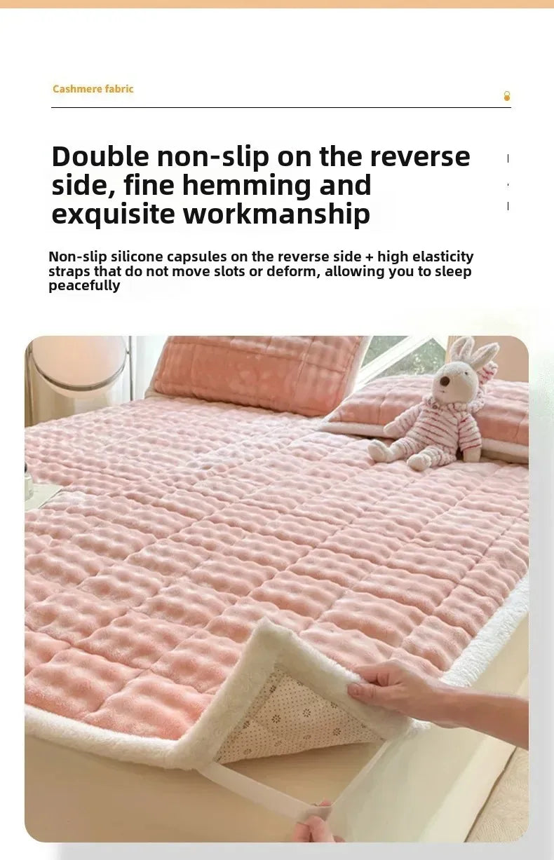 Winter Warm Plush Mattress Toppers Super Soft Single Double Foldable Milk Velvet Thicken Fitted Bed Sheet Bed Cover Tatami Mat