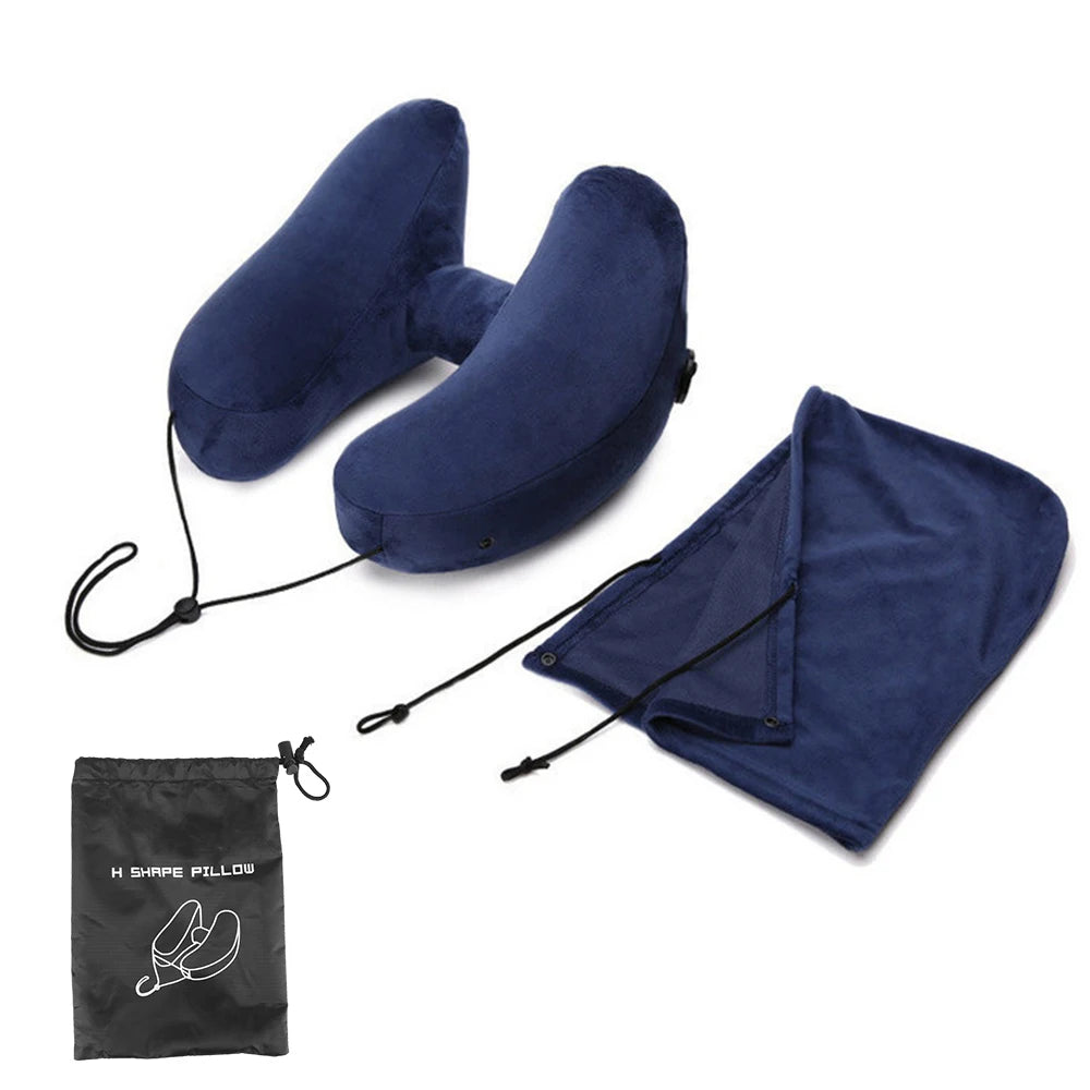 Travel Neck Pillow Inflatable Neck Pillow With hood Car Neck Rest Cushion H-Shaped Inflatable Pillow Portable U-Shaped Pillow