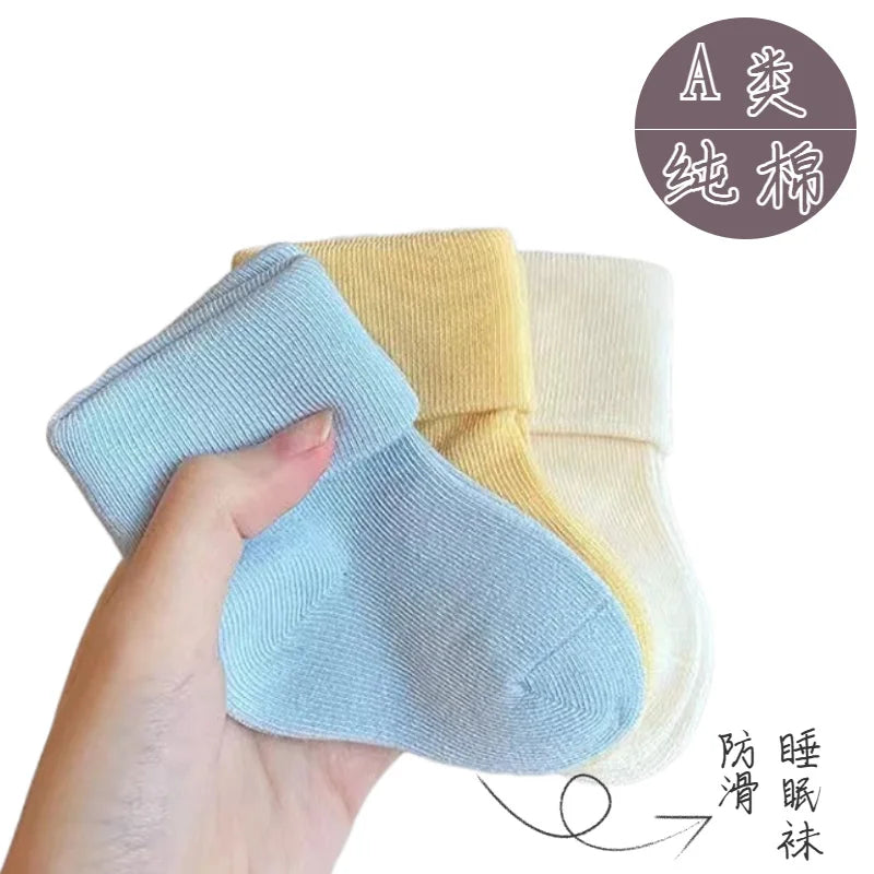 5 Pairs/Lot Baby Socks Comfortable Sleep Socks Spring Autumn Pure Cotton Breathable Mid-Tube Anti-Slip Newborn Baby Floor Socks