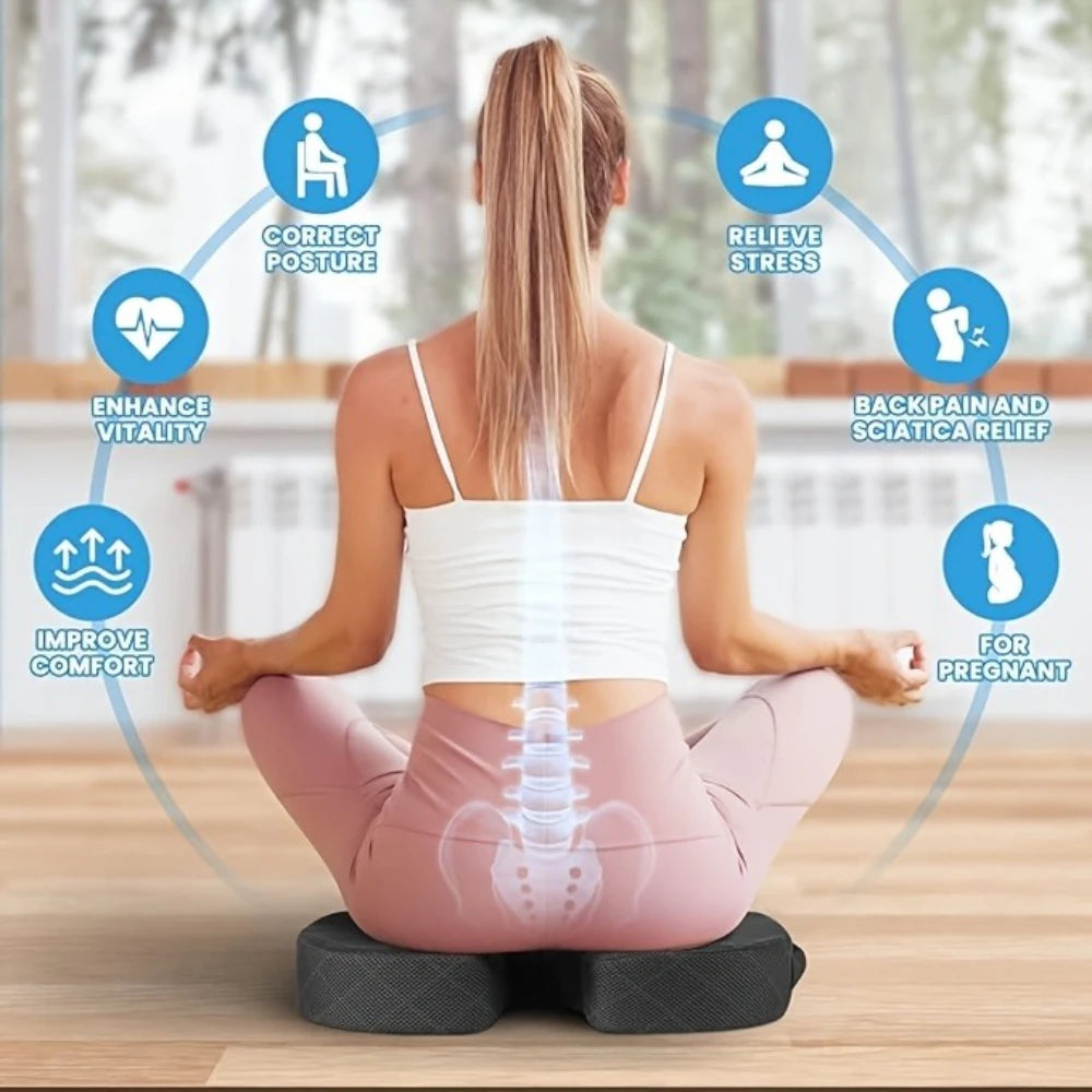 Memory Foam Ergonomic Hip Seat Cushion - Breathable Seat Cushion, Suitable for Office, Car and Airplane Seats
