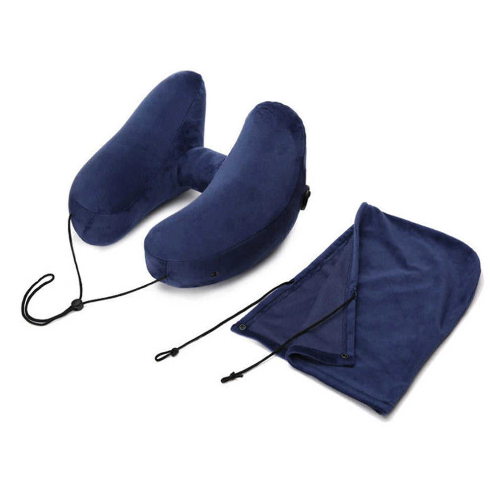 Travel Neck Pillow Inflatable Neck Pillow With hood Car Neck Rest Cushion H-Shaped Inflatable Pillow Portable U-Shaped Pillow