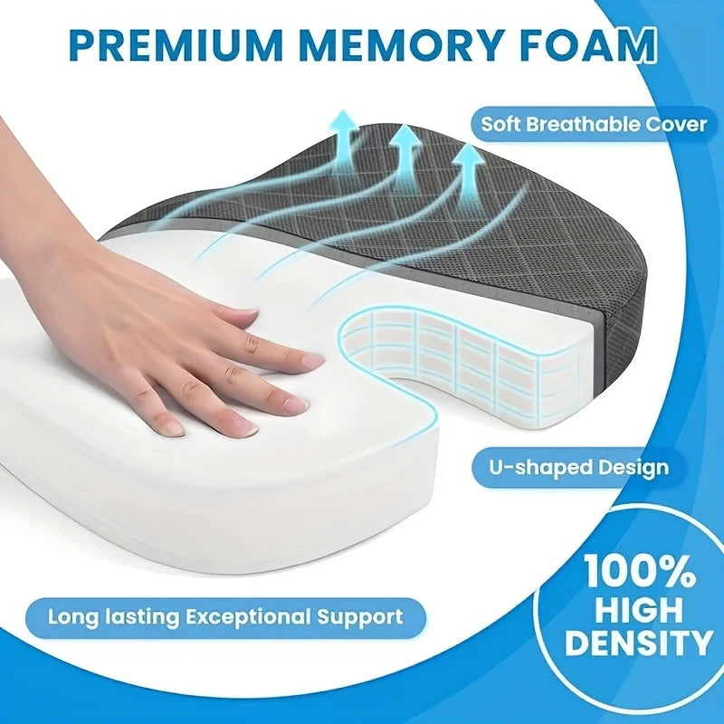 Memory Foam Ergonomic Hip Seat Cushion - Breathable Seat Cushion, Suitable for Office, Car and Airplane Seats