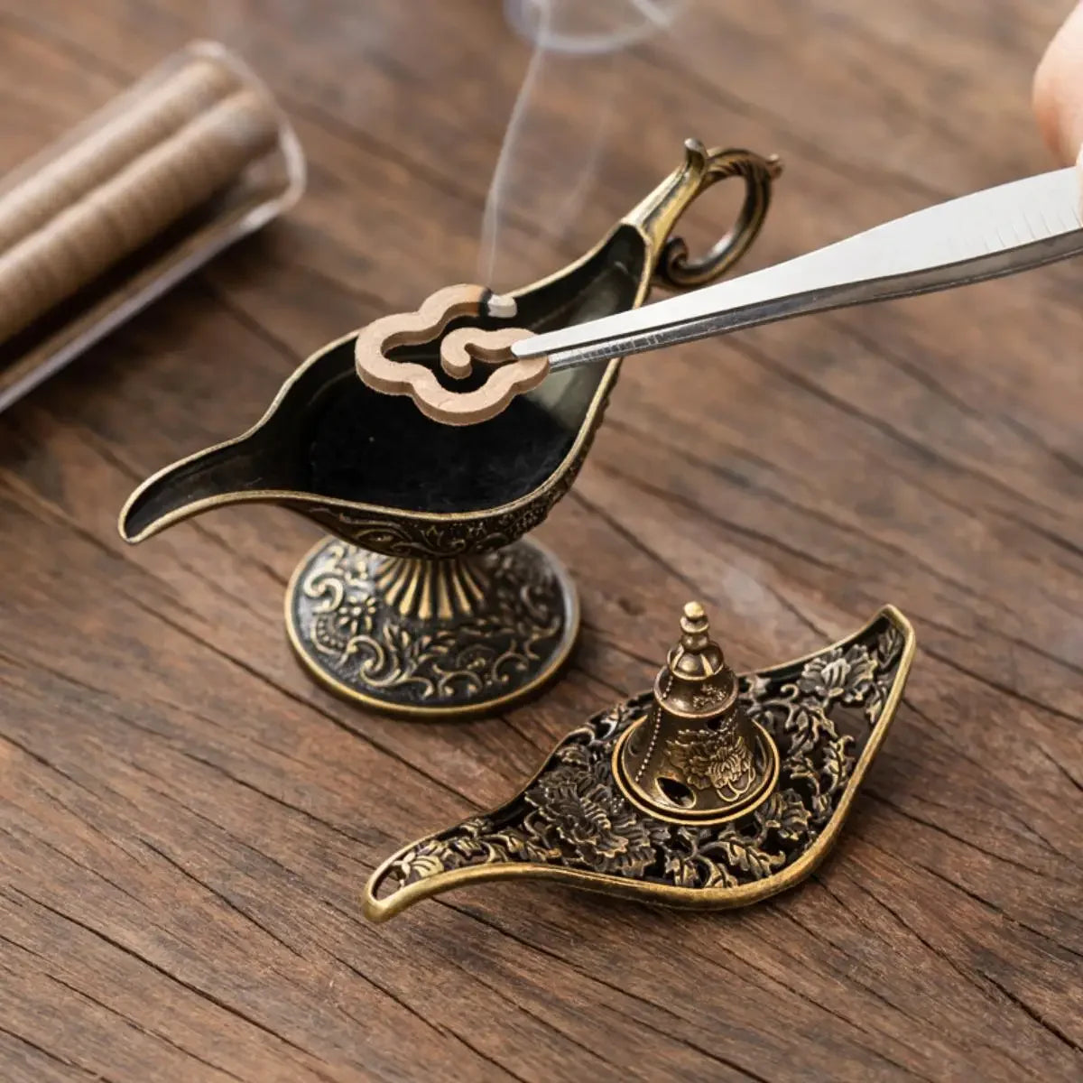 Vintage Arabian Night Inspired Metal Incense Lamp with Ornate Filigree&Lucky Cloud Motifs Home Aromatherapy&Spiritual Ambiance