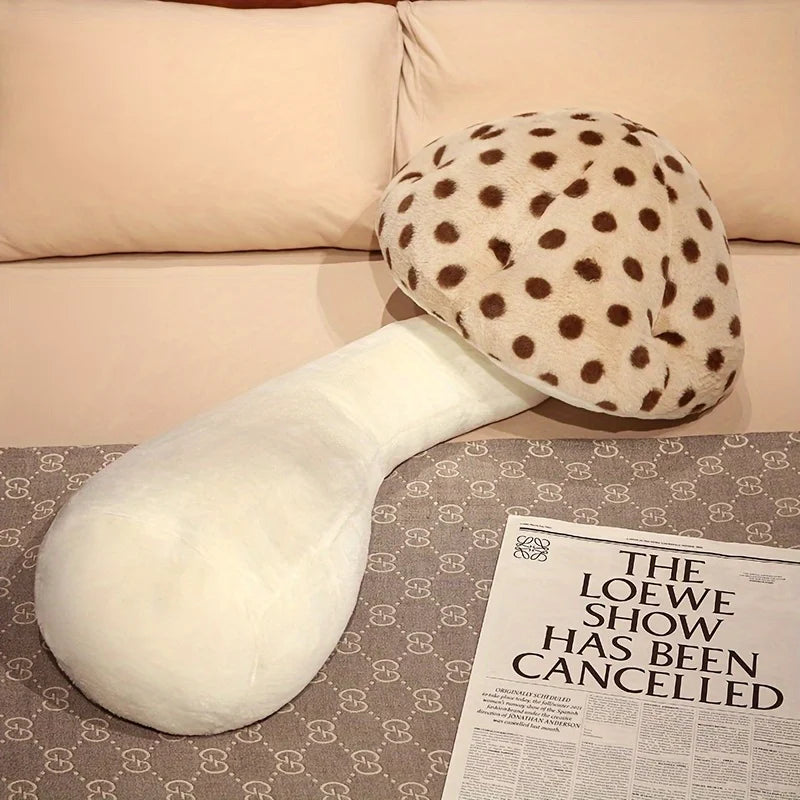 Mushroom Shaped Long Pillow Perfect for Home Office and Dorm Decoration Contemporary Polka Dot Design Washable with Zip Closure
