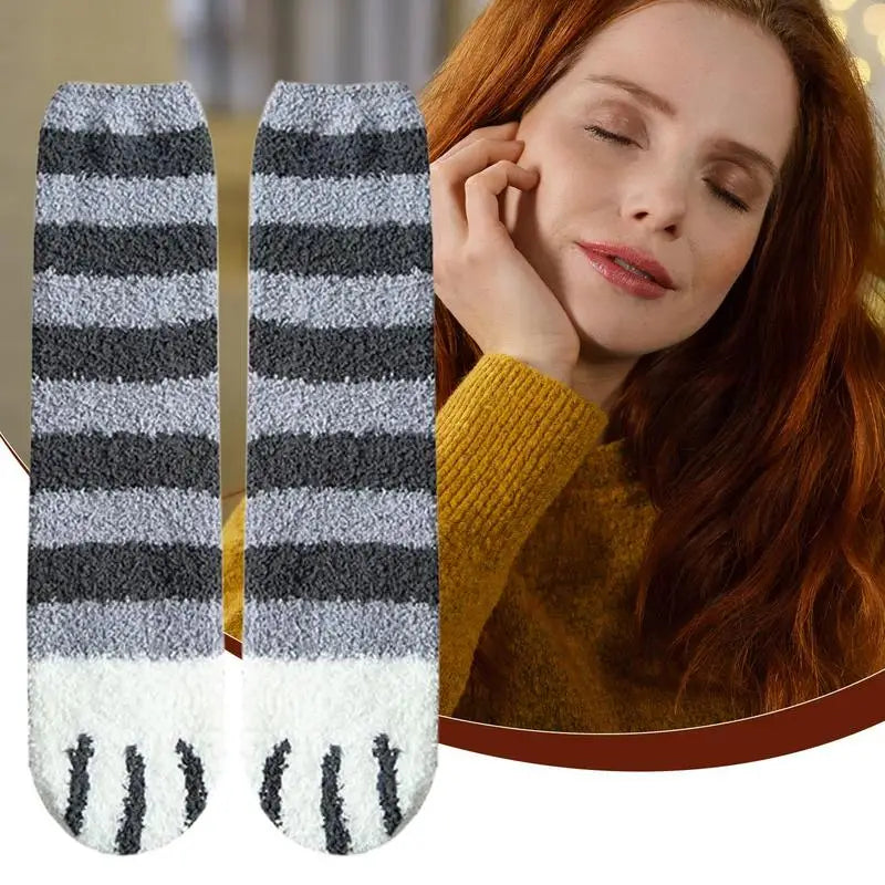 Warm Floor Socks Cat Paw Cartoon Fuzzy Socks Sleep Socks Thick Warm Elastic Mid-tube Sleep Socks For Family Friends Colleagues
