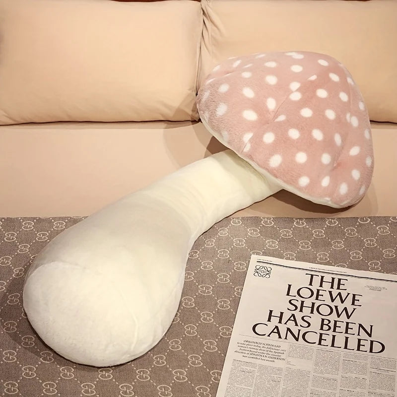 Mushroom Shaped Long Pillow Perfect for Home Office and Dorm Decoration Contemporary Polka Dot Design Washable with Zip Closure