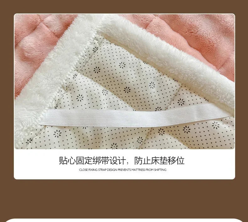 Winter Warm Plush Mattress Toppers Super Soft Single Double Foldable Milk Velvet Thicken Fitted Bed Sheet Bed Cover Tatami Mat
