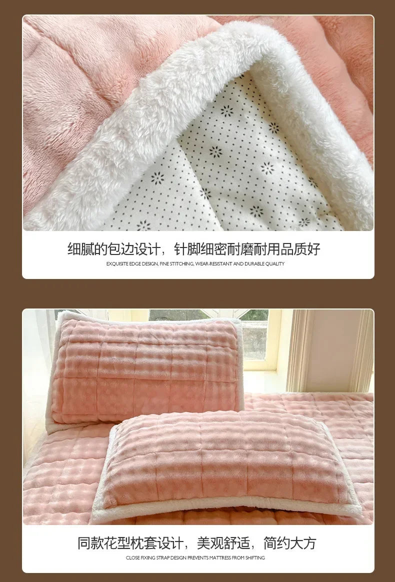Winter Warm Plush Mattress Toppers Super Soft Single Double Foldable Milk Velvet Thicken Fitted Bed Sheet Bed Cover Tatami Mat