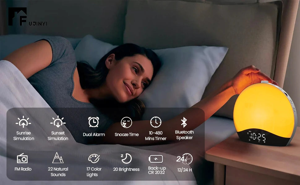 Sunrise Alarm Clock, Bluetooth Speaker Sound Machine, Sunrise and Sunset Simulation, Snooze, Dual Alarms, FM Radio & Reading