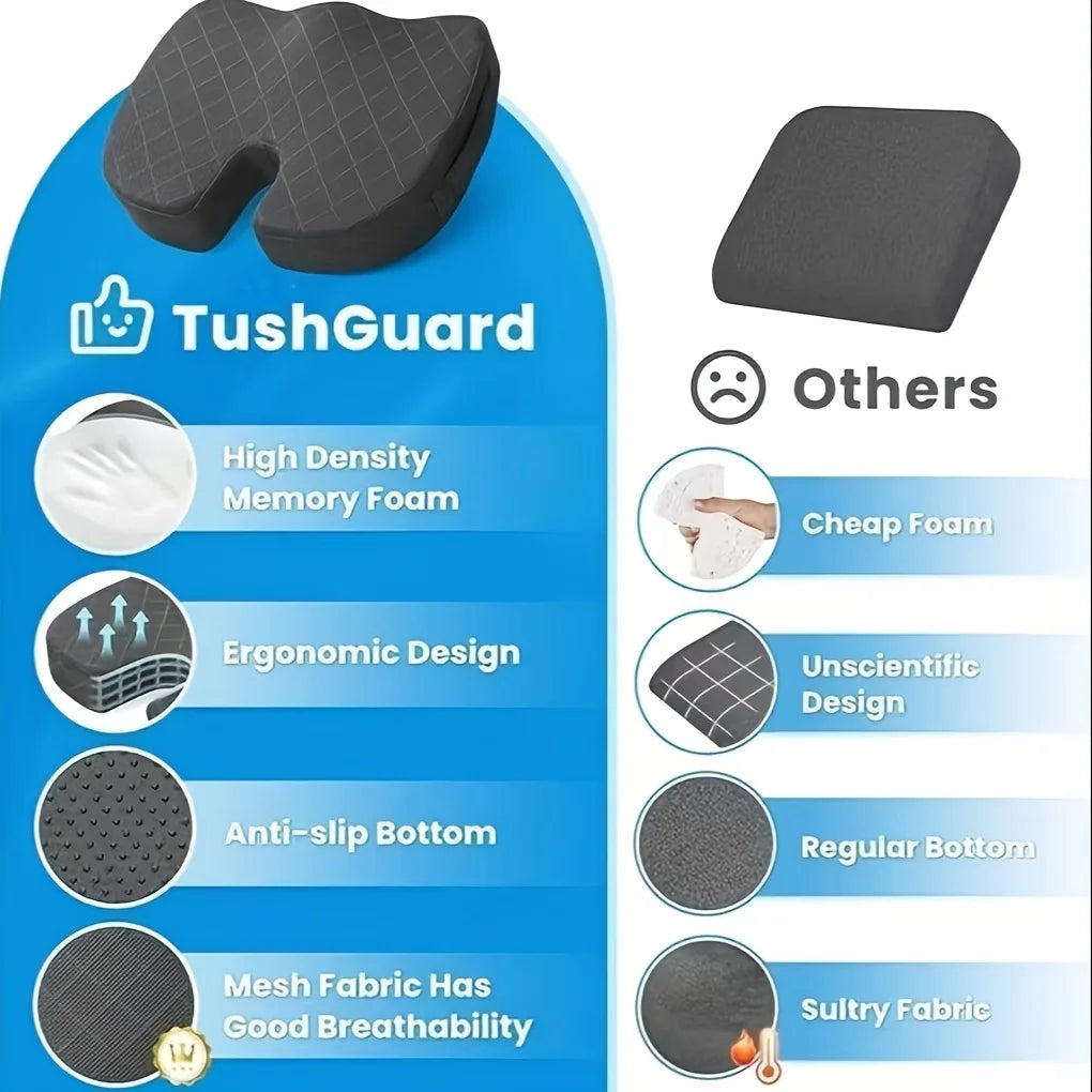 Memory Foam Ergonomic Hip Seat Cushion - Breathable Seat Cushion, Suitable for Office, Car and Airplane Seats