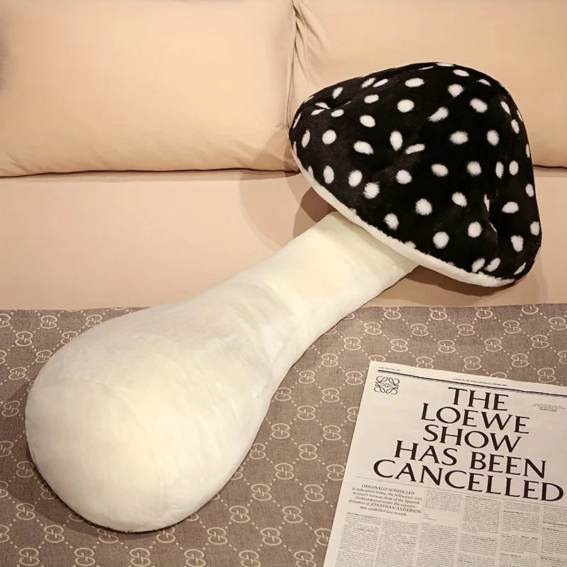 Mushroom Shaped Long Pillow Perfect for Home Office and Dorm Decoration Contemporary Polka Dot Design Washable with Zip Closure