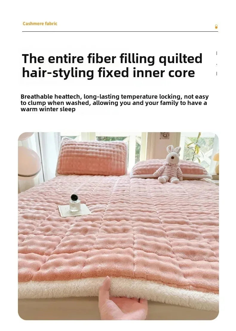 Winter Warm Plush Mattress Toppers Super Soft Single Double Foldable Milk Velvet Thicken Fitted Bed Sheet Bed Cover Tatami Mat