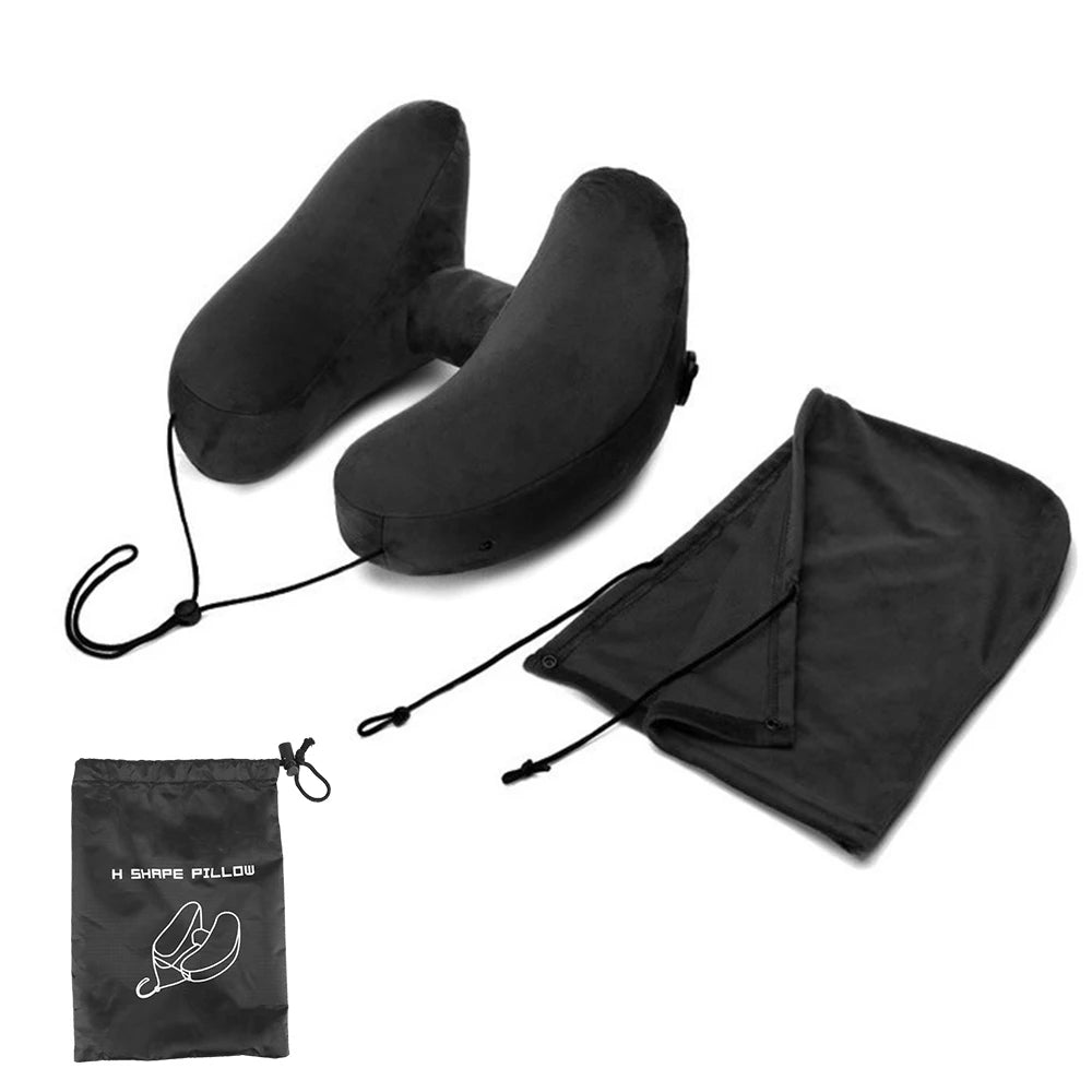 Travel Neck Pillow Inflatable Neck Pillow With hood Car Neck Rest Cushion H-Shaped Inflatable Pillow Portable U-Shaped Pillow