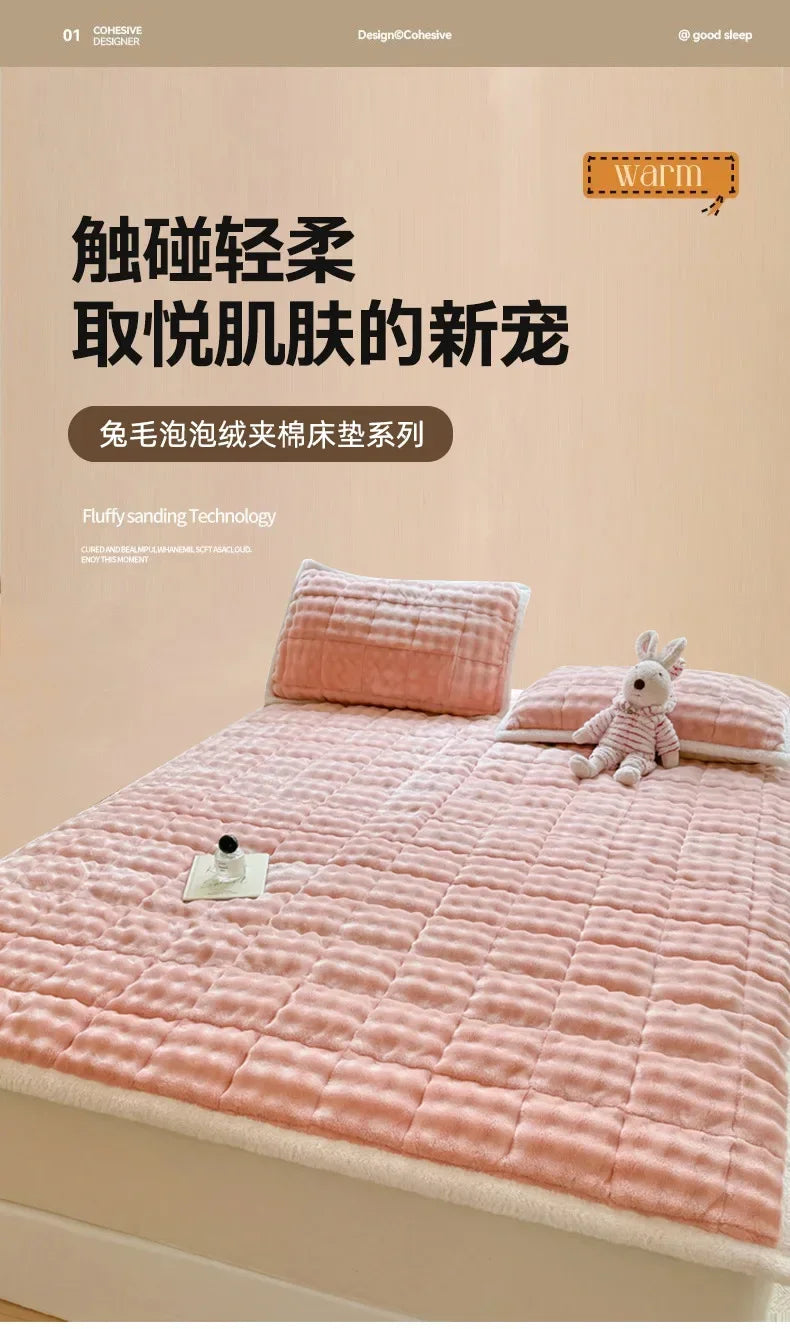 Winter Warm Plush Mattress Toppers Super Soft Single Double Foldable Milk Velvet Thicken Fitted Bed Sheet Bed Cover Tatami Mat