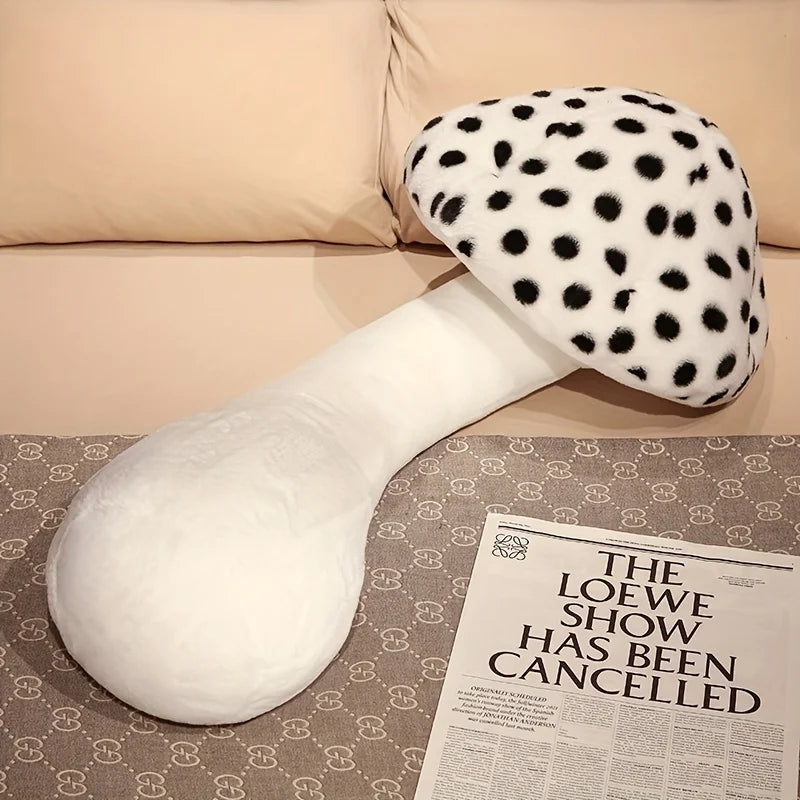 Mushroom Shaped Long Pillow Perfect for Home Office and Dorm Decoration Contemporary Polka Dot Design Washable with Zip Closure