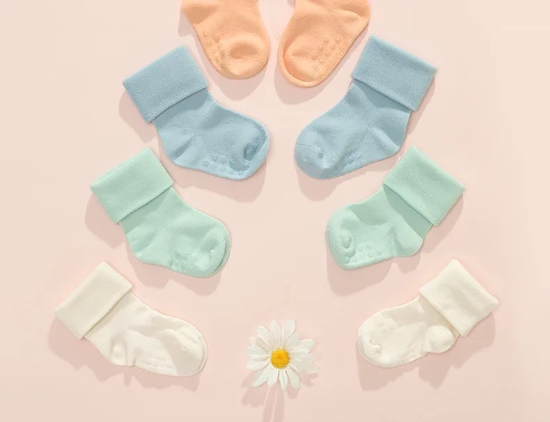 5 Pairs/Lot Baby Socks Comfortable Sleep Socks Spring Autumn Pure Cotton Breathable Mid-Tube Anti-Slip Newborn Baby Floor Socks