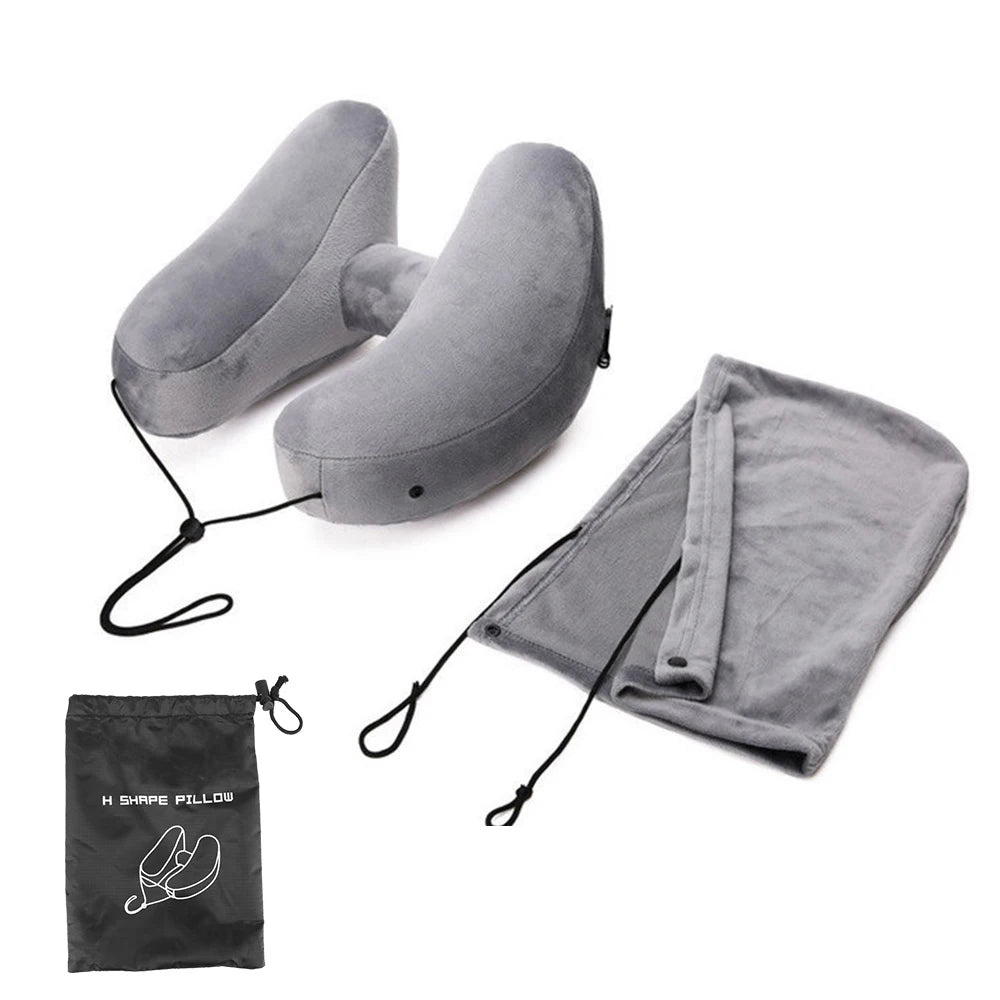 Travel Neck Pillow Inflatable Neck Pillow With hood Car Neck Rest Cushion H-Shaped Inflatable Pillow Portable U-Shaped Pillow