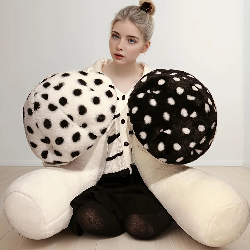 Mushroom Shaped Long Pillow Perfect for Home Office and Dorm Decoration Contemporary Polka Dot Design Washable with Zip Closure