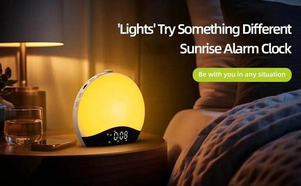 Sunrise Alarm Clock, Bluetooth Speaker Sound Machine, Sunrise and Sunset Simulation, Snooze, Dual Alarms, FM Radio & Reading