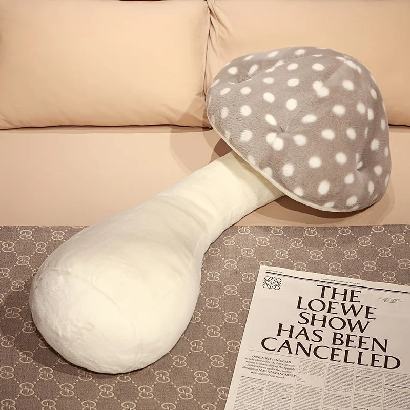 Mushroom Shaped Long Pillow Perfect for Home Office and Dorm Decoration Contemporary Polka Dot Design Washable with Zip Closure