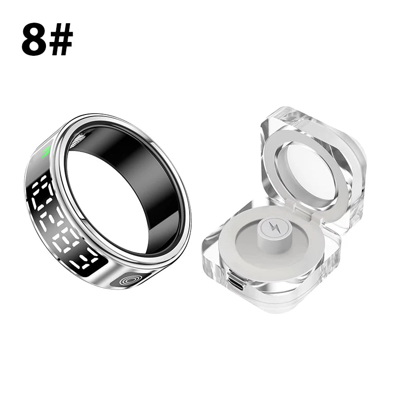Smart Ring with Display Screen and Touch Sleep Monitoring Health Assistant Wireless Charging 5 ATM Waterproof For Men Women Gift