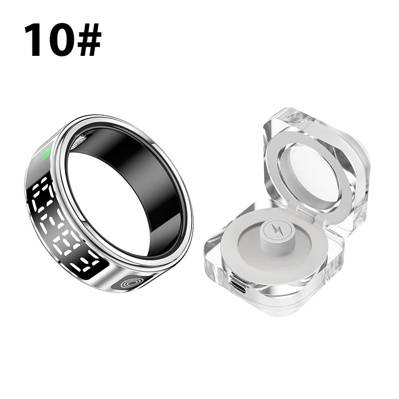Smart Ring with Display Screen and Touch Sleep Monitoring Health Assistant Wireless Charging 5 ATM Waterproof For Men Women Gift