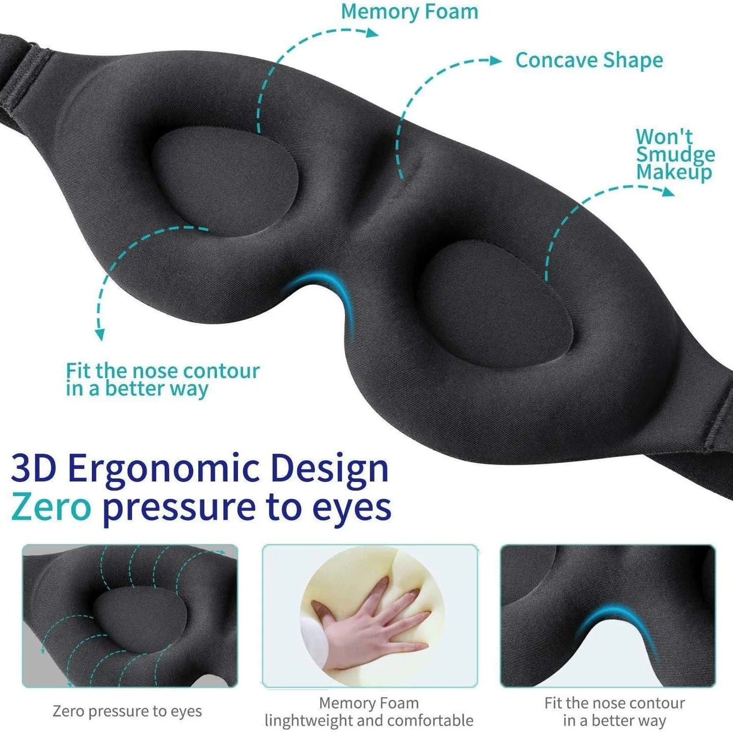Sleep Mask for Side Sleeper, Complete Light Blocking 3D Sleeping Eye Mask,Mask, Soft Breathable Eye Cove Soft Breathable Eye