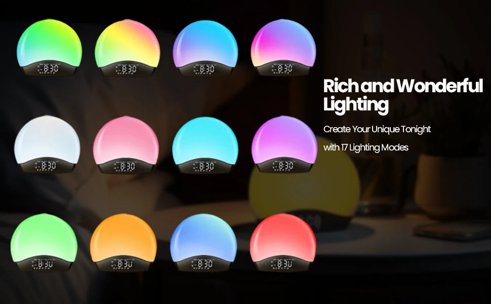 Sunrise Alarm Clock, Bluetooth Speaker Sound Machine, Sunrise and Sunset Simulation, Snooze, Dual Alarms, FM Radio & Reading