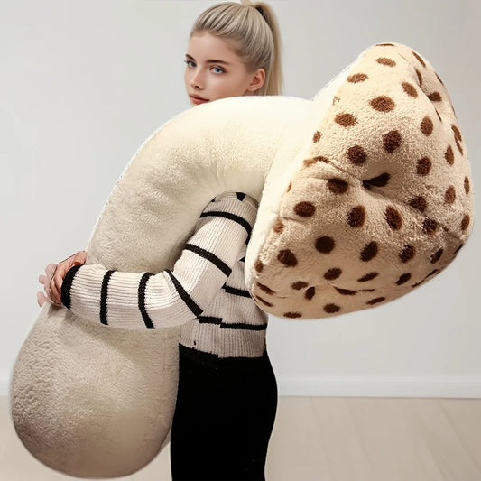 Mushroom Shaped Long Pillow Perfect for Home Office and Dorm Decoration Contemporary Polka Dot Design Washable with Zip Closure