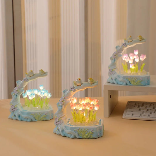 Tulip Night Lights Atmospheric Lights Flowers and Birds Literary Ornaments Desktop Decoration Crafts Souvenirs