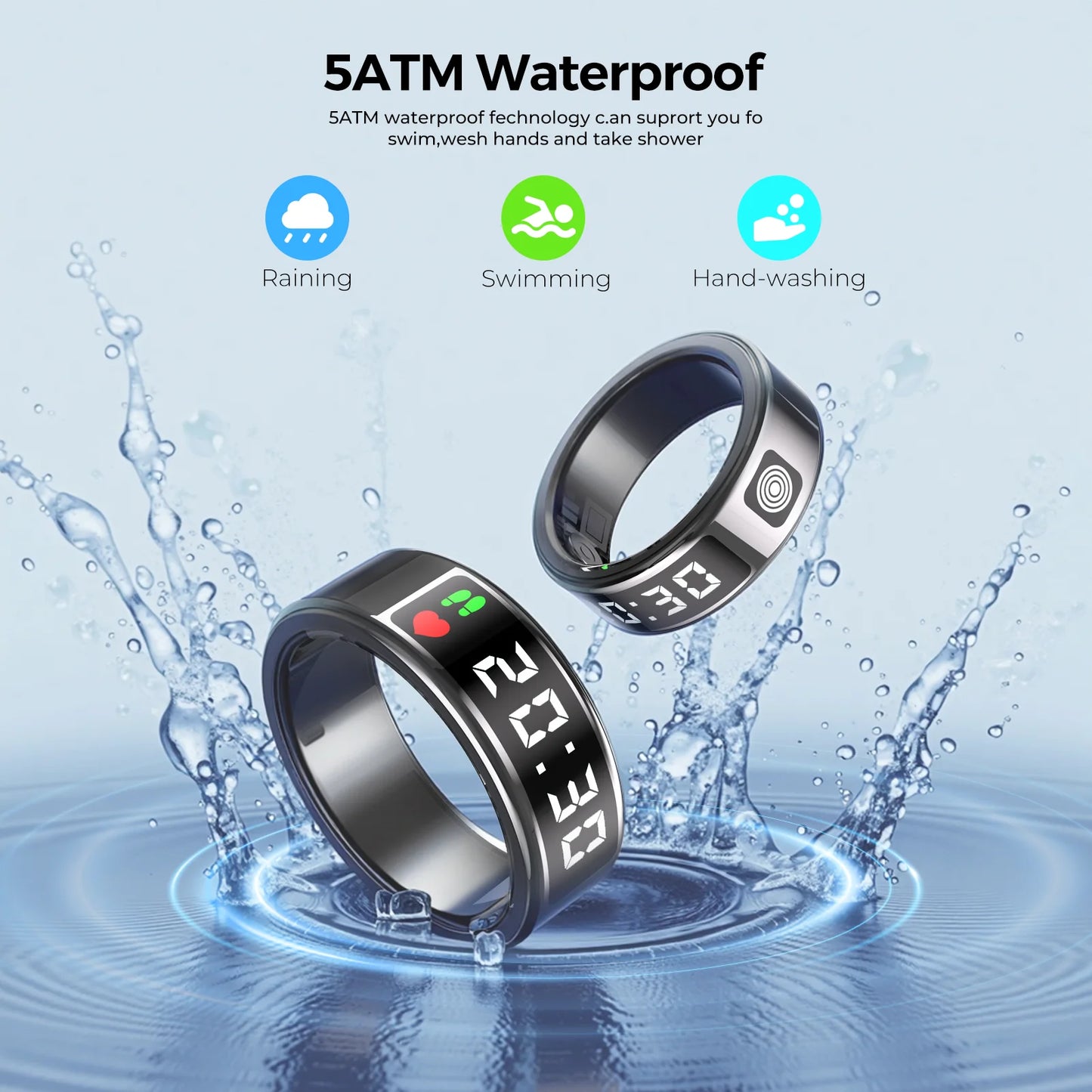 Smart Ring with Display Screen and Touch Sleep Monitoring Health Assistant Wireless Charging 5 ATM Waterproof For Men Women Gift